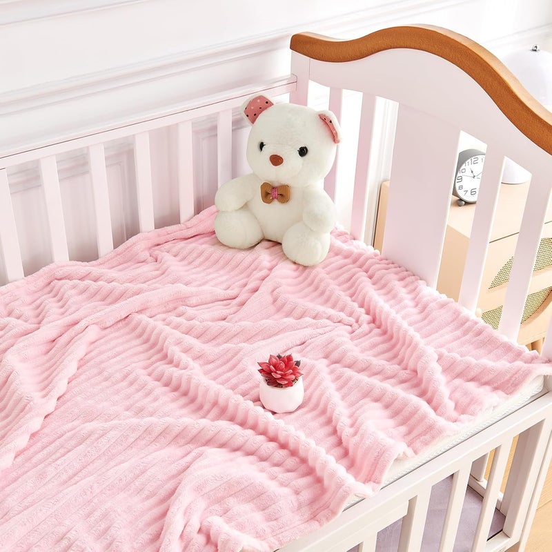 Eonkasp Soft Fleece Baby Blanket Ultra Cozy Pink Baby Blankets for Girls Warm and Lightweight Infant Toddler Newborn Receiving Gift with Reversible Stripes for Crib Stroller, 30x40 Inch, Light Pink - Image 2